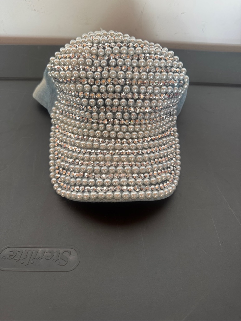 Silver Pearl-Embellished Women's Baseball Cap